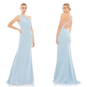 IEENA FOR MAC DUGGAL One Shoulder Jersey Mermaid Gown In Powder Blue